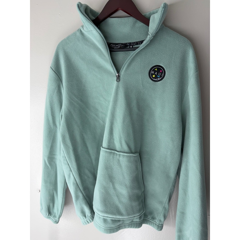 Maui and Sons Mens Quarter Zip Fleece Pullover Sage Green Logo Patch Size M